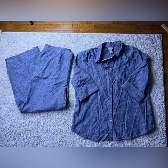 Chico's Pants - Chico's Indigo Button-Up Shirt + Pants Set NWT